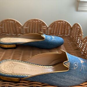 Charlotte Olympia Blue Cat Embroidered Women's Shoes